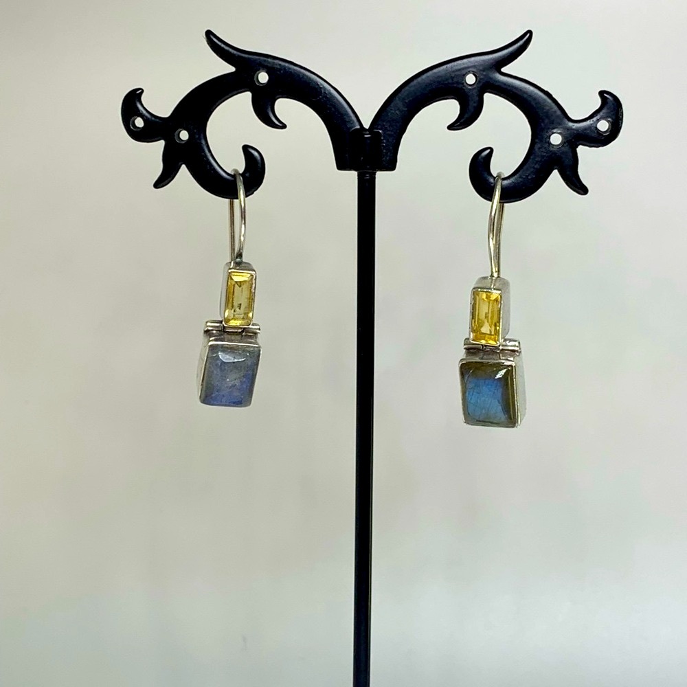 Silpada VERY RARE HTF Sterling Silver Labradorite & Citrine Articulated Earrings